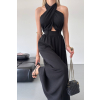 Čierny elegantný overál s viazaním