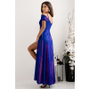 Trblietavé modro-fialové dlhé spoločenské šaty s rozparkom