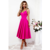 Cyklamenové midi áčkové šaty na ramienka