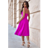Fuchsiové midi áčkové šaty na ramienka