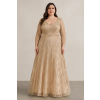Trblietavé zlaté dlhé plus size šaty s rukávmi