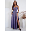 Trblietavé fialové dlhé šaty na viazanie