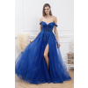Kráľovsky modré flitrované spoločenské šaty s rozparkom