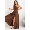 Dlhé hnedé spoločenské šaty s asymetrickým vrchom (Veľkosť 40)