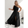 Dlhé čierne spoločenské šaty s asymetrickým vrchom (Veľkosť 40)