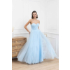 Dlhé bledomodré korzetové šaty s tylovou sukňou