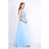 Dlhé bledomodré spoločenské šaty s čipkou