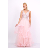 Dlhé bledoružové šaty s čipkovaným vrchom