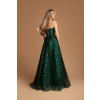 Zelené dlhé spoločenské čipkované šaty bez ramienok