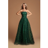 Zelené dlhé spoločenské čipkované šaty bez ramienok