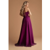 Fialové dlhé spoločenské šaty s rozparkom a odnímateľnými ramienkami