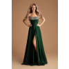 Smaragdové dlhé spoločenské šaty s rozparkom a odnímateľnými ramienkami
