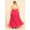 Cyklamenové dlhé trblietavé plus size šaty na ramienka