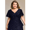 Plus size tmavomodré flitrované krátke šaty