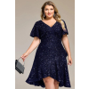 Plus size tmavomodré flitrované krátke šaty