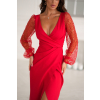 Červené midi obtiahnuté šaty s rukávmi
