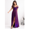 Trblietavé fialové dlhé spoločenské šaty s rozparkom