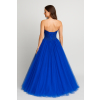 Kráľovsky modré dlhé šaty bez ramienok