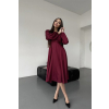 Vínové midi saténové šaty s rukávmi