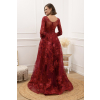Dlhé luxusné bordové plus size šaty s čipkou a kamienkami