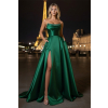 Smaragdové dlhé saténové spoločenské šaty bez ramienok