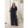 Tmavomodrý dámsky plus size overál s rukávmi