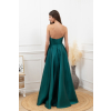 Tmavozelené dlhé saténové spoločenské šaty s vreckami