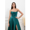 Tmavozelené dlhé saténové spoločenské šaty s vreckami