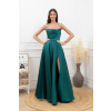 Tmavozelené dlhé saténové spoločenské šaty s vreckami