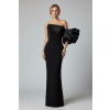Čierne dlhé šaty na jedno rameno s balónovým rukávom