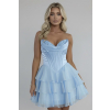 Bledomodré krátke koktejlové šaty