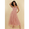 Bledoružové tylové midi šaty