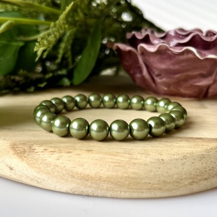 Skleněné voskované perly - olivové (8 mm)