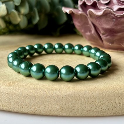 Skleněné voskované perly - tmavě zelené (8 mm)