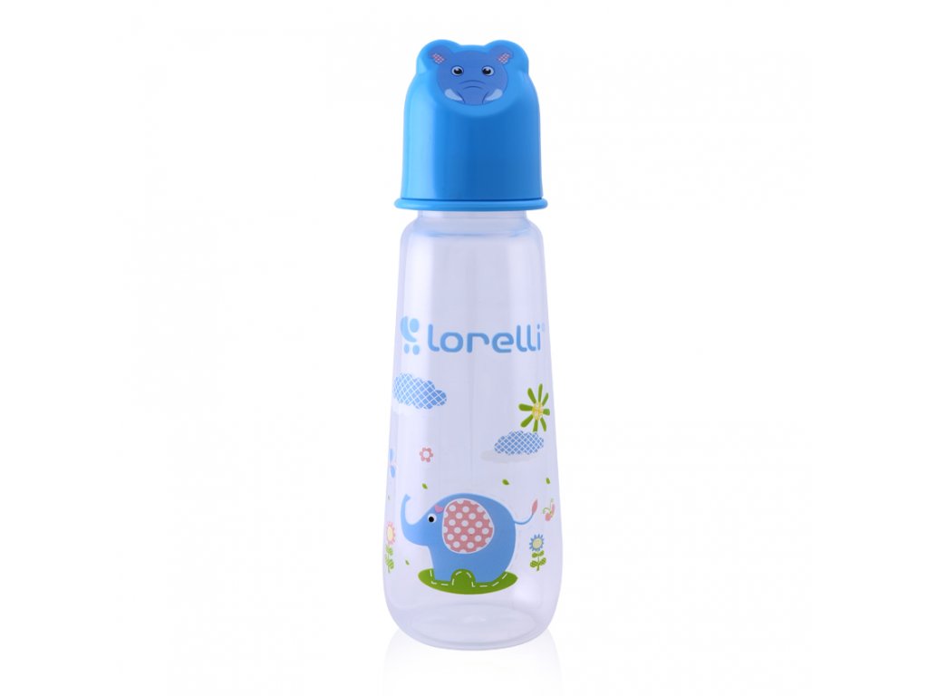 Kojenecká lahvička Lorelli 250 ML s víkem ve tvaru zvířete BLUE