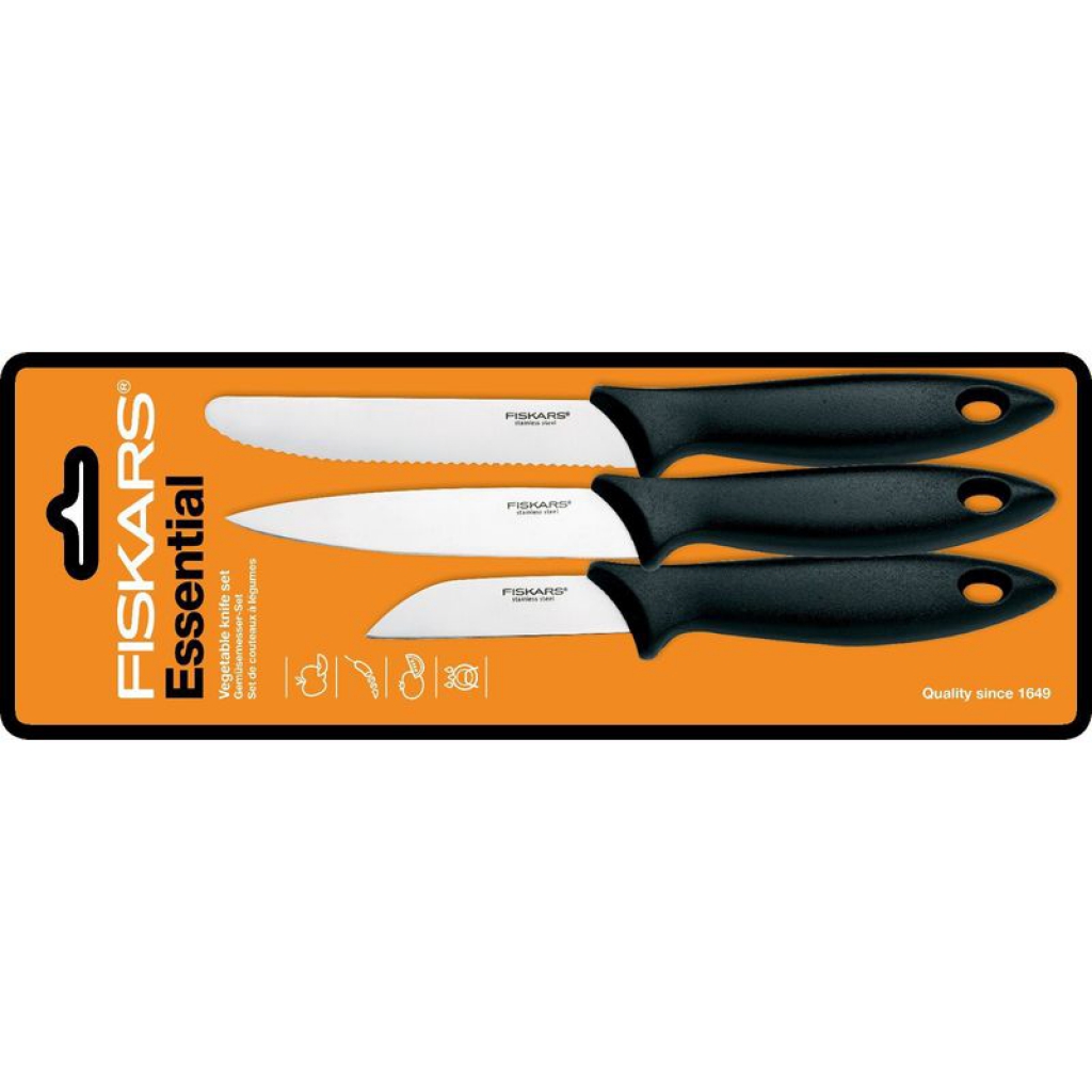 FISKARS Essential sada na zeleninu - nůž loupací, nůž okrajovací, nůž snídaňový