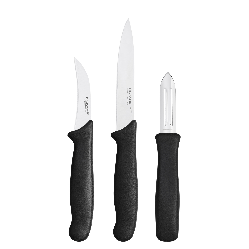 FISKARS Essential sada na loupání - nůž loupací, nůž okrajovací, škrabka na zeleninu