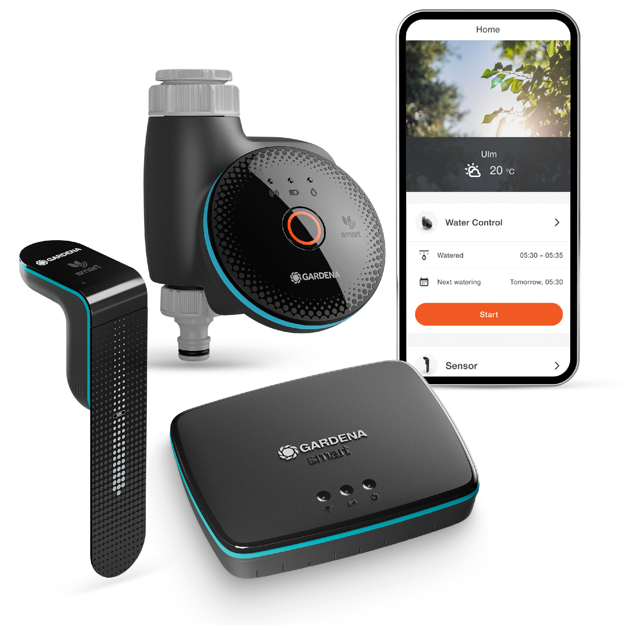 Gardena smart zavlažovací počítač + senzor - set, zavlažovacie počítače; smart