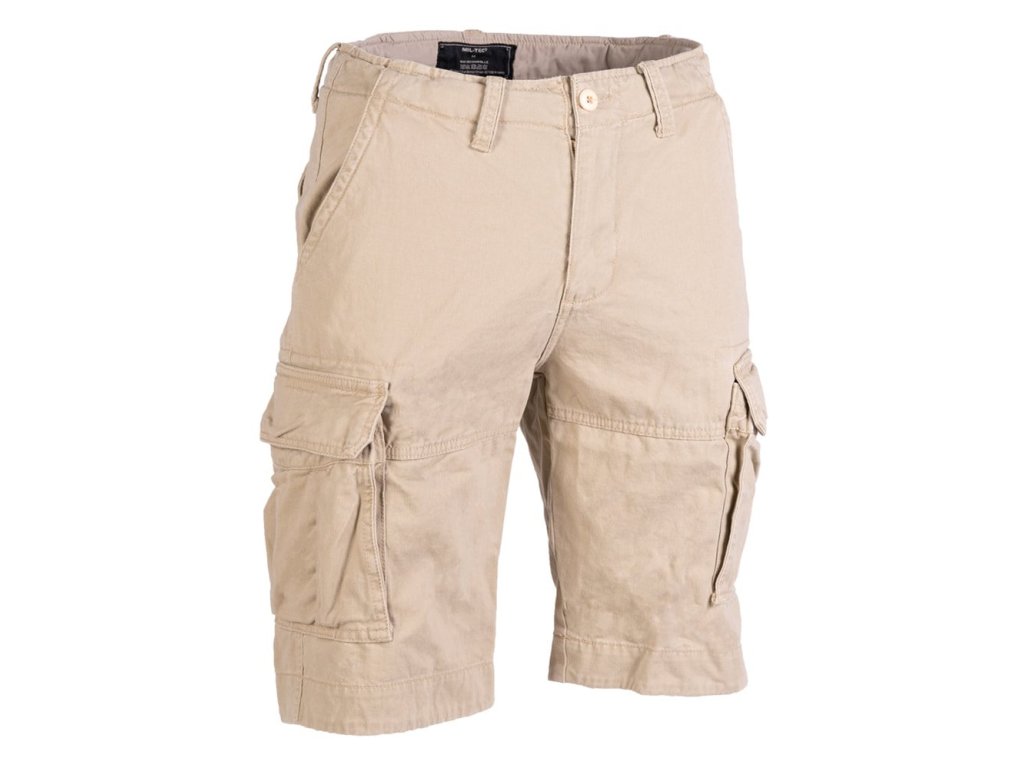 Kraťasy VINTAGE bavlněné předeprané KHAKI (barva KHAKI - PÍSKOVÁ, velikost 3XL)