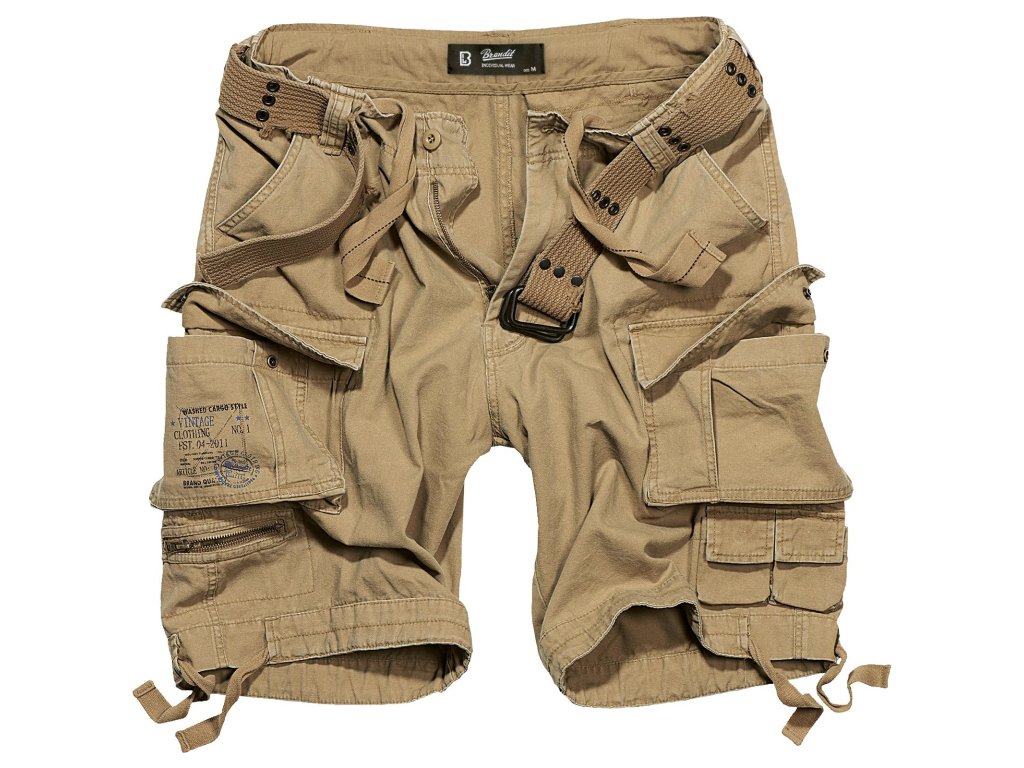 Kraťasy s opaskem SAVAGE vintage BÉŽOVÉ (barva KHAKI - PÍSKOVÁ, velikost 3XL)