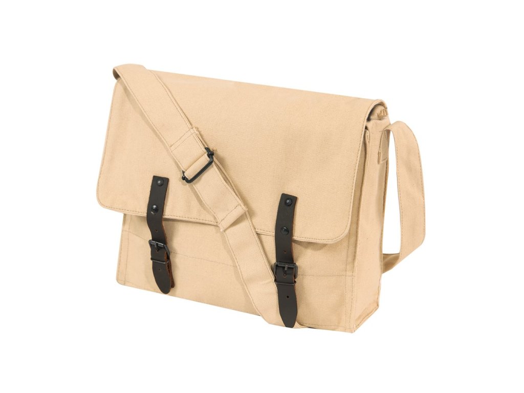 Taška přes rameno plátěná VINTAGE s koženými řemínky KHAKI