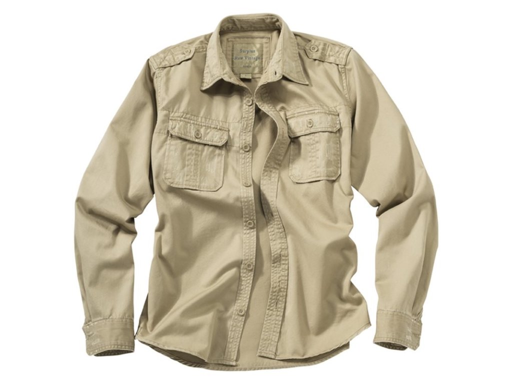Košile RAW VINTAGE s dlouhým rukávem KHAKI (barva KHAKI - PÍSKOVÁ, velikost M)
