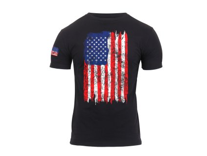Triko DISTRESSED US barevná vlajka ČERNÉ (barva ČERNÁ - BLACK, velikost 3XL)
