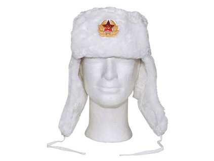Beranice / Uschanka ruská se znakem BÍLÁ (barva BÍLÁ - WHITE, velikost L)