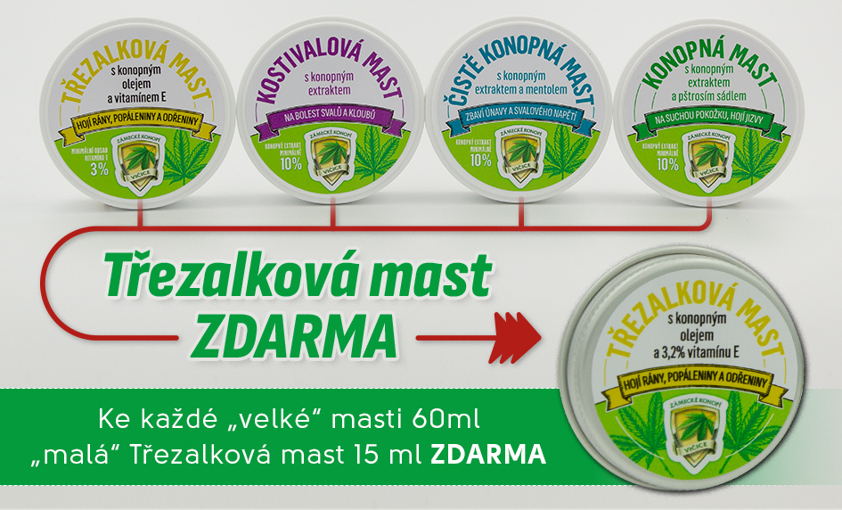 Ke každé velké konopné masti 60 ml - malá třezalková mast 15 ml ZDARMA