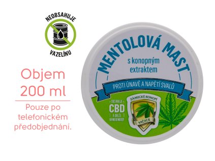 Mentolová mast s konopným extraktem a mentolem (200 ml)
