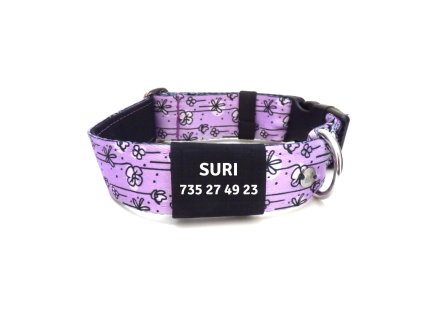 Fialový obojek pro psa s plastovou sponou a jmenovkou zdarma
