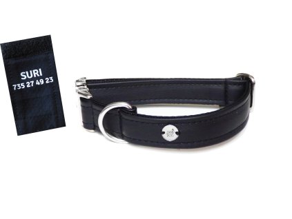 Černý obojek pro psa z koženky s jmenem a číslem zdarma