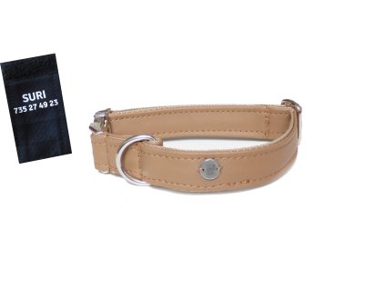 Hnědý obojek pro psa z koženky s jmenem a číslem zdarma