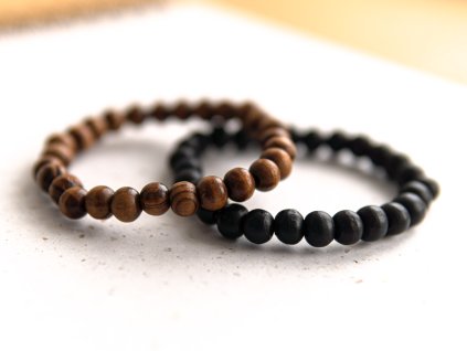 Dřevěný korálkový náramek - hnědý